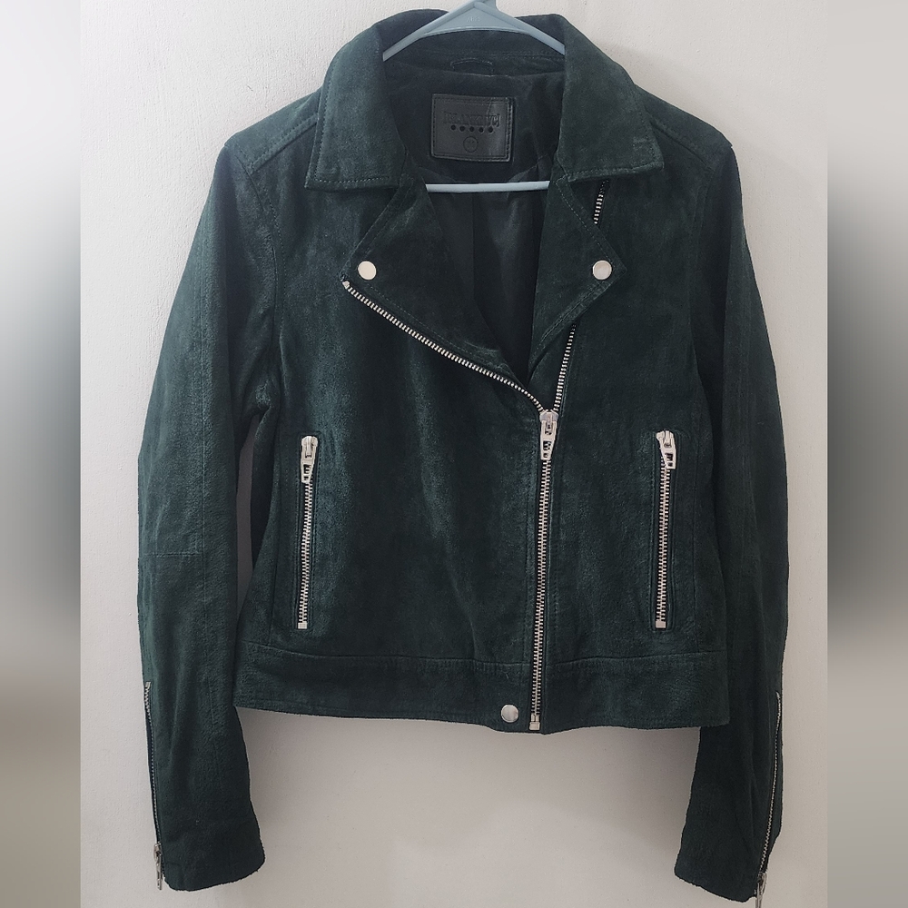 Blank NYC Women's‎ Green Suede Leather Jacket, Size Medium.